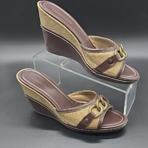 Predictions | Women's | Wedge Sandals |Brown | Canvas | Chain Accent | Sz 10